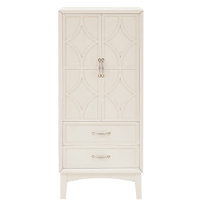 English Elm 53.5" Tall Kitchen Pantry Cabinet with Geometric Mid-Century Design, Solid Wood Base, Adjustable Shelves Antique White W1801P369067