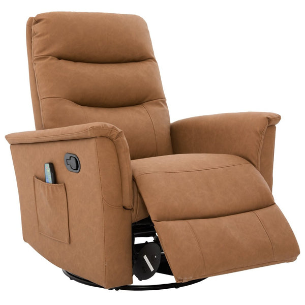 English Elm Manual Recliner Swivel Rocker Boucle Chair with 8-point Massage for Nursery or Living Room Brown N763P363763D