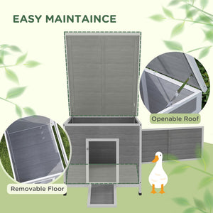 English Elm Wooden Fir Duck House with Ramp Door Asphalt Roof Vented Raised Floor Outdoor Coop T3971P407849