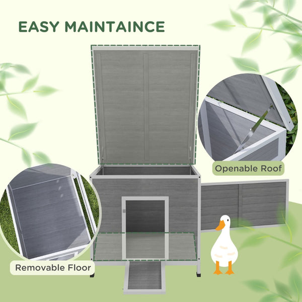 English Elm Wooden Fir Duck House with Ramp Door Asphalt Roof Vented Raised Floor Outdoor Coop T3971P407849