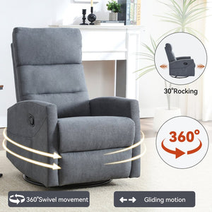 English Elm Manual Swivel Rocker Recliner Chair Upholstered in Fabric for Living Room Comfort W3224P289293