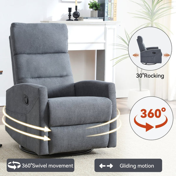 English Elm Manual Swivel Rocker Recliner Chair Upholstered in Fabric for Living Room Comfort W3224P289293
