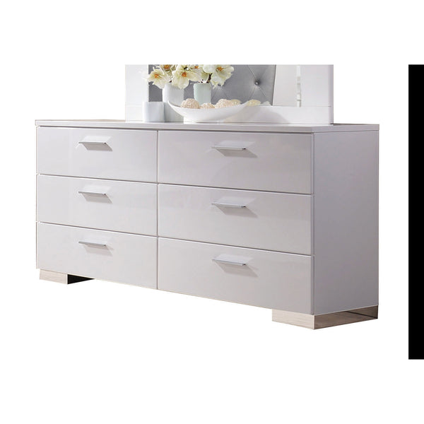English Elm Lorimar High-Gloss White 6-Drawer Dresser with Chrome Legs, Aluminum Handles & Smooth Ball-Bearing Glides B2726P257379