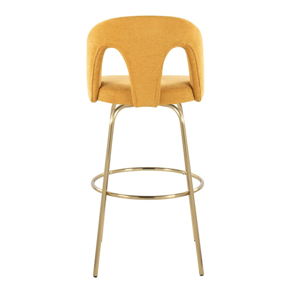 English Elm Fixed-height Swivel Barstools with Gold Footrest Black Frame White Upholstery Set B202S01872