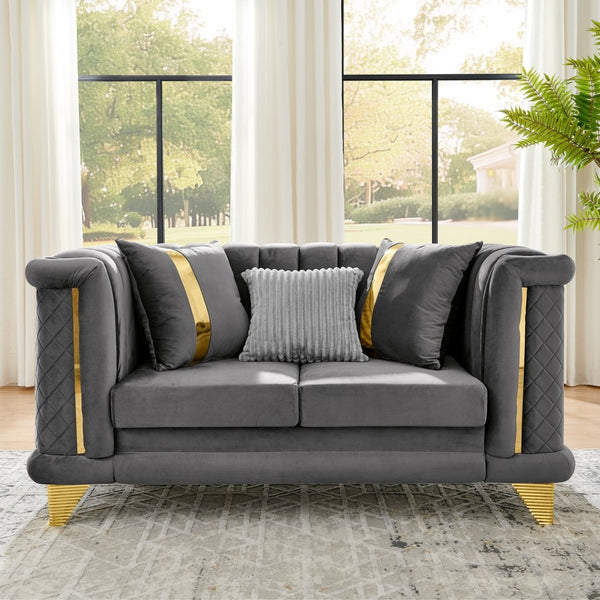 English Elm 69 Inch Velvet Tufted Loveseat Glam Victorian Silhouette with Metallic Steel Accents W1191S00104