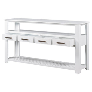 English Elm U_style Wide Painted Console Table Four Drawers Open Shelves Foyer Living Room White N711P410406K