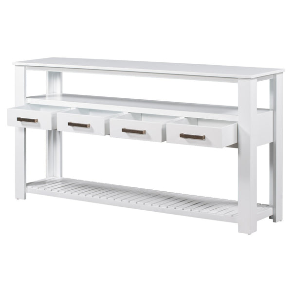 English Elm U_style Wide Painted Console Table Four Drawers Open Shelves Foyer Living Room White N711P410406K