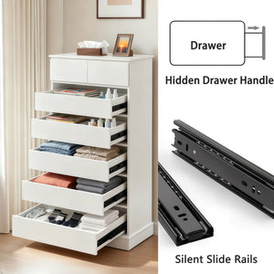 English Elm 6 Drawers Dresser with Hidden Handles, White Tall Chest, Anti-Tip Vertical Storage Cabinet for Home W3204P380678