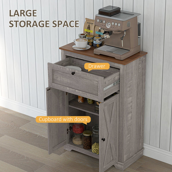English Elm HOMCOM Rustic Farmhouse Sideboard Buffet Cabinet with Barn Doors, Drawer & Adjustable Shelves for Entryway Gray W2225P229127