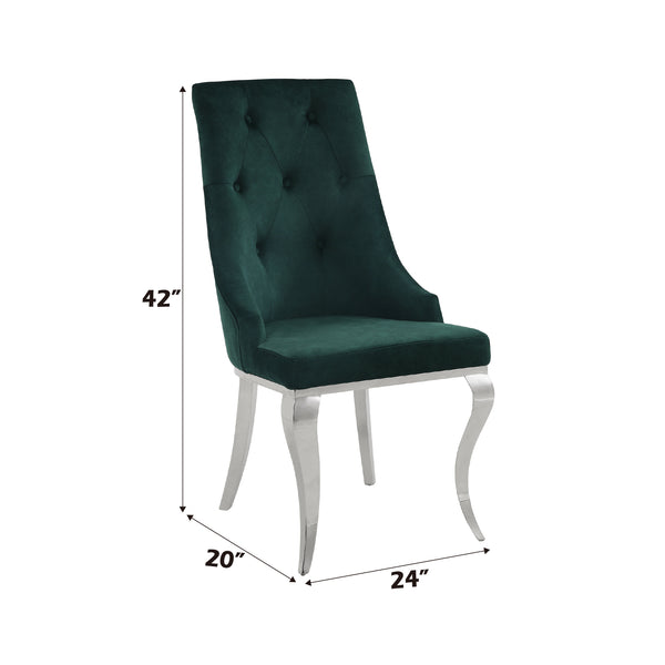 English Elm Dekel Upholstered High-Back Dining Chair Set of 2 with Tufted Padded Back, Stainless Frame and Legs Dark Green,Silver 49 L x 34 W x 25 H B2726P338651