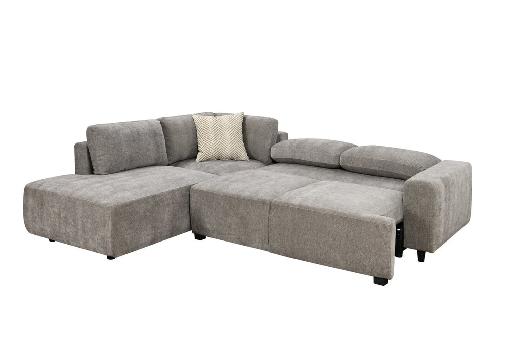 English Elm Sleeper Sectional with Storage Chaise Tufted Chenille Pull Out Sofa Bed Living Room Light Grey W1417S00217