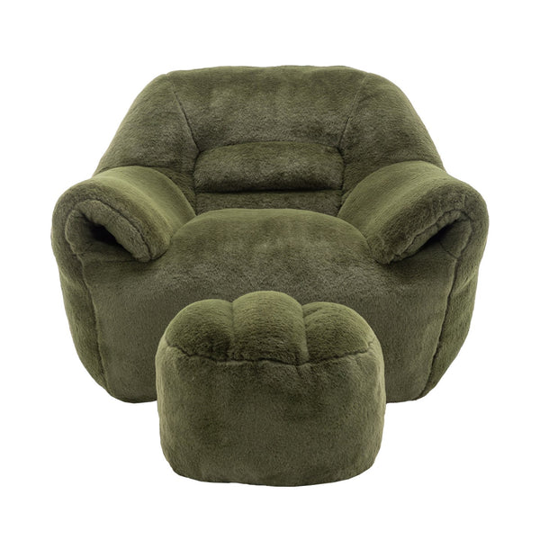 English Elm Bean Bag Chair - Luxurious Faux Fur Sofa With Back Support & Footstool For Ultimate Comfort & Style W2200P326906