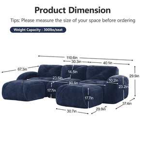 English Elm U-shaped Modular Velvet Sofa Tufted Cloud Seating for Living Room or Home Theater Blue W714S01621