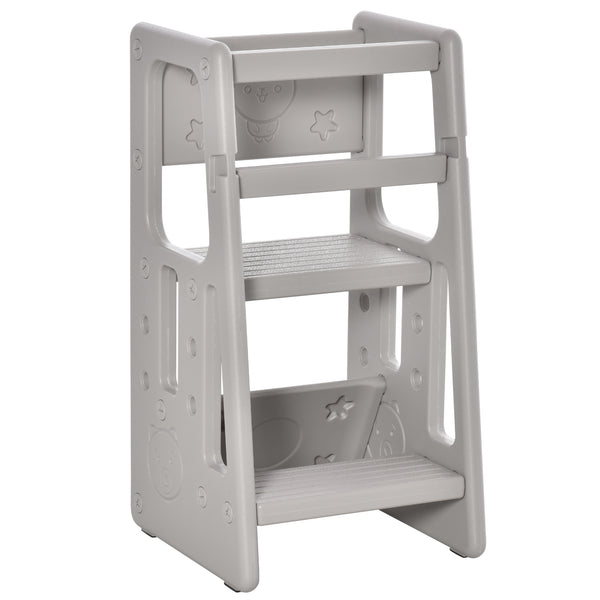English Elm Qaba Toddler Tower Adjustable Height Kitchen & Bath Step Stool with Handrails, Anti-Slip Pads, Gray W2225P217327