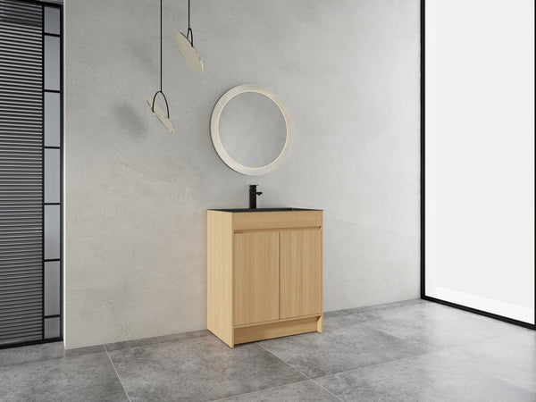 English Elm 28" Freestanding Bathroom Vanity with Gun-Gray Stainless Sink, Soft-Close Doors, Adjustable Shelves, Plywood Finish W999P376890
