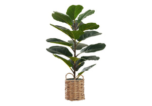 English Elm Artificial 28" Tall Fiddle Leaf Fig Tree - Real Touch Faux Plant In Woven Beige Basket For Decor B2710P220019