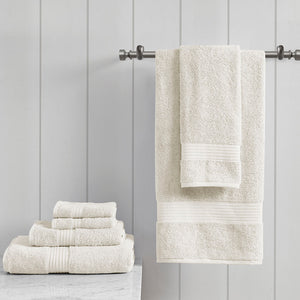JLA Home Madison Park - 6 Organic Cotton Towel Set — 650 GSM Hotel-Soft, GOTS & OEKO-TEX Certified, Quick-Dry, Plush Absorbency Ivory MP73-5138