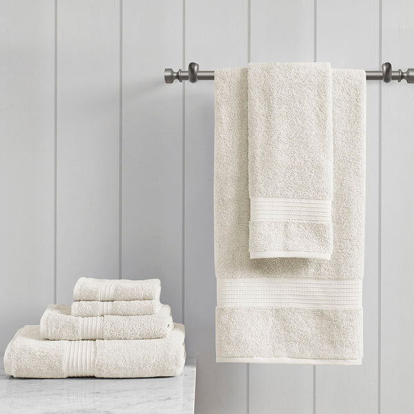 JLA Home Madison Park - 6 Organic Cotton Towel Set — 650 GSM Hotel-Soft, GOTS & OEKO-TEX Certified, Quick-Dry, Plush Absorbency Ivory MP73-5138
