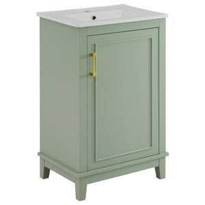 English Elm 20 Inch Modern Small Bathroom Vanity Cabinet With Ceramic Basin, Space-Saving Storage & Soft-Close Door Green N729P170386F