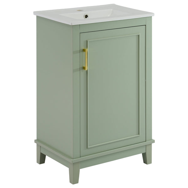 English Elm 20 Inch Modern Small Bathroom Vanity Cabinet With Ceramic Basin, Space-Saving Storage & Soft-Close Door Green N729P170386F