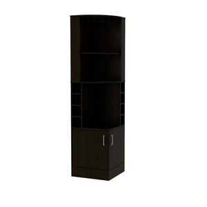 English Elm Syrah Corner Bar Cabinet with 8 Bottle Cubbies, 12-Glass Rack, Double Doors & Two Shelves - Black B070P217879