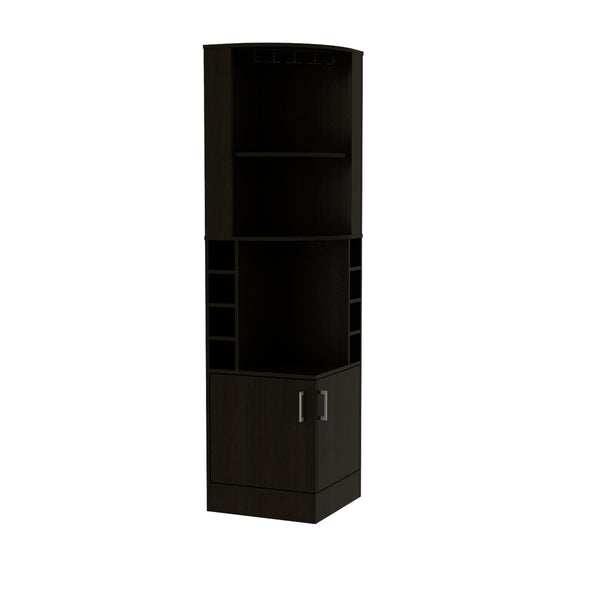 English Elm Syrah Corner Bar Cabinet with 8 Bottle Cubbies, 12-Glass Rack, Double Doors & Two Shelves - Black B070P217879