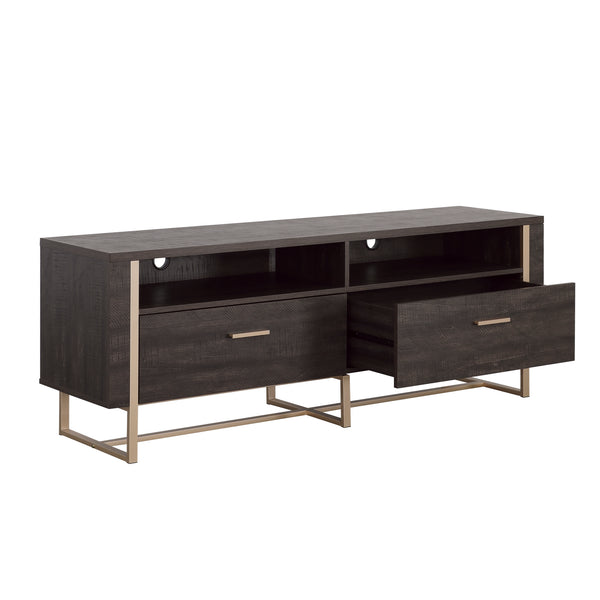 English Elm Credenza, Sleek Black Finish With Gold Base - Stylish Storage For Tvs Up To 65" In Living Rooms & Offices B356P367863