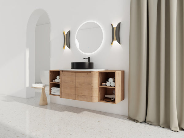 English Elm 54'' Wall-Mounted Bathroom Vanity With Elegant Ceramic Sink, Soft-Close Doors & Ample Storage Shelves W999S00415