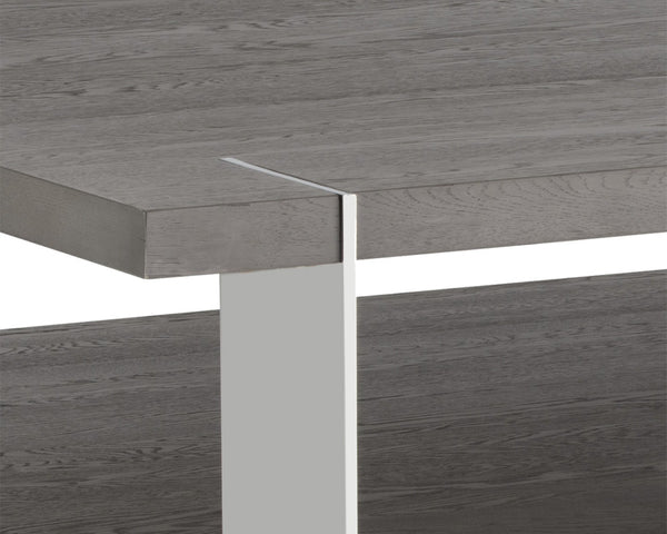 Sunpan DARIA Coffee Table - Modern Smoked Oak & Polished Stainless Steel Centerpiece with Storage Shelf 107804