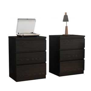 English Elm 19.7-inch Matte Finish 3 Drawer Nightstand Set of 2 Handle Free Modern Bedroom Storage Black W3151S00078
