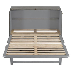 English Elm Queen Murphy Wall Bed with Usb Ports Storage Drawers and Cabinet Style Panel Front Gray N708S00006AAE