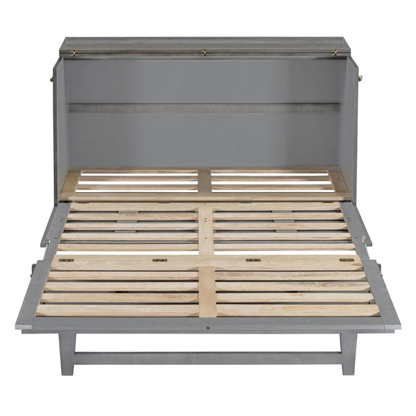 English Elm Queen Murphy Wall Bed with Usb Ports Storage Drawers and Cabinet Style Panel Front Gray N708S00006AAE