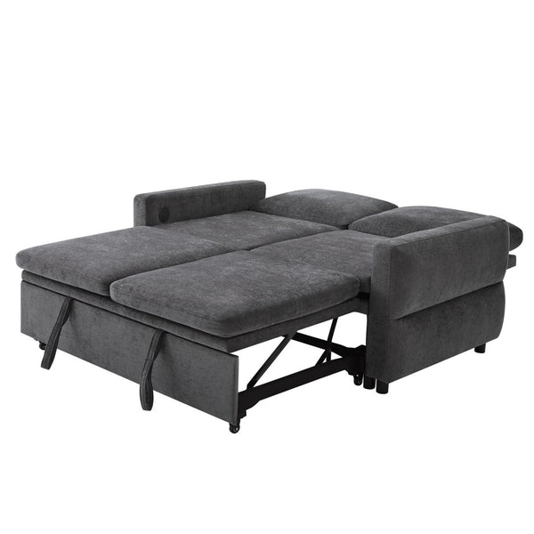 English Elm Convertible Chenille Sleeper Loveseat with Usb Ports and Reclining Backrest for Small Spaces Grey N719P390439E