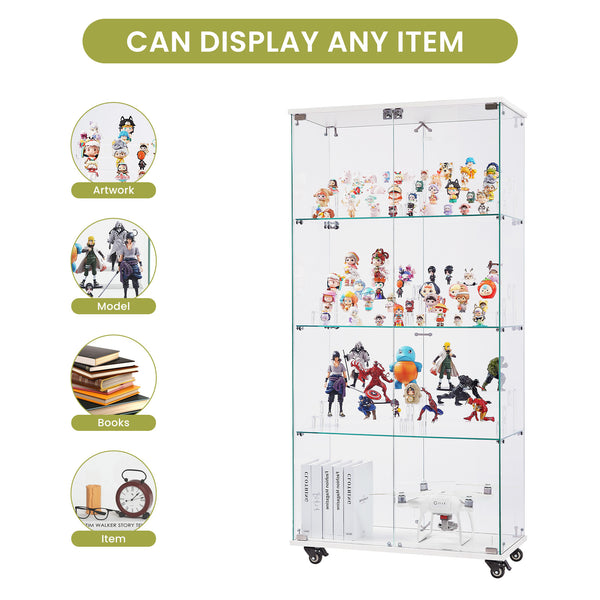 English Elm 4 Tier Glass Display Cabinet - Elegant Double Door Design With Locks & Adjustable Shelves For Every Space W1668P241907