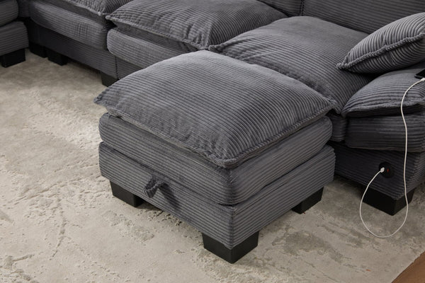 English Elm Sectional Cloud Sofa Modular Deep Seat Corduroy Upholstered Living Room Couch with Storage Dark Gray W395S00133
