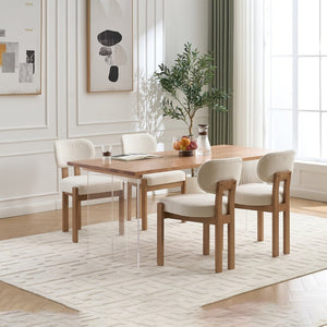 English Elm Wooden Wingback Dining Chairs Chenille Upholstered Farmhouse Set for Kitchen Comfort Beige W3244P316072