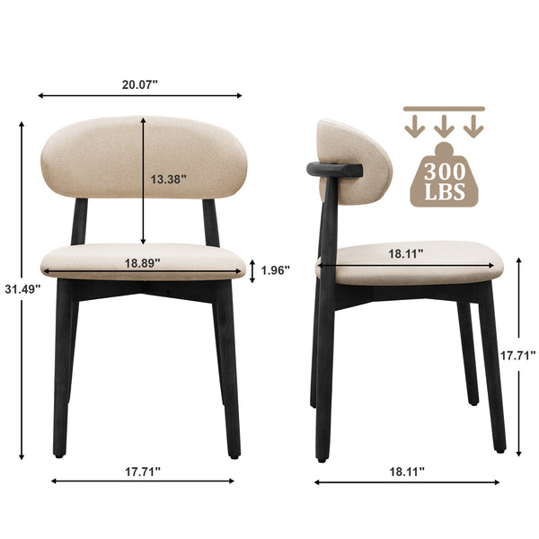 English Elm Beige Cotton-Linen Upholstered Dining Chair Set Of 2 With Black Wood Legs For Stylish Comfort T3967P382210