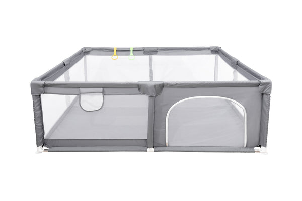 English Elm FABRIC Baby Playpen Foldable Toddler Fence with Anti-Slip Suction Base, Breathable Mesh Views, Gray B205P293090