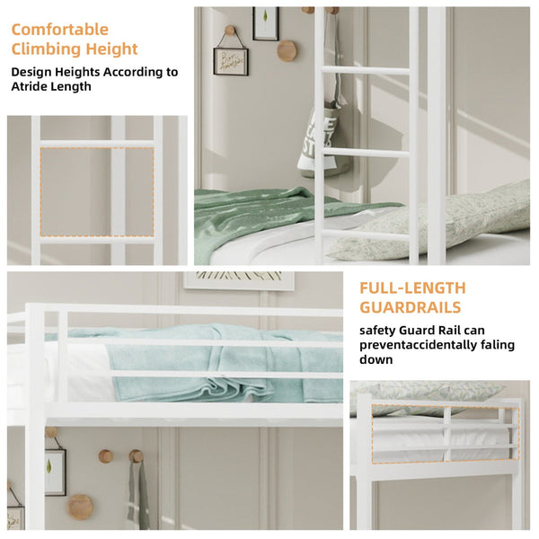 English Elm Durable Iron Bunk Bed with Trundle Safety Rails Kids Guest Twin Full Metal W1935P360857