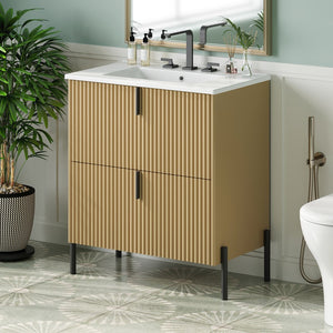 English Elm Christopher Knight Home® - 30" Bathroom Vanity With Elegant Ceramic Sink, Soft-Close Drawers & Fluted Design For Modern Spaces N817P288931N
