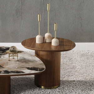 English Elm Walnut Oval End Table with Pedestal Base — Warm Walnut Grain Finish, Space-Saving Elegance for Cozy Rooms B062S00574