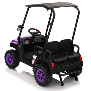 English Elm 24v Kids Electric Ride on Truck Four Seat All Wheel Drive Spring Suspension Sunshade Purple W1578P381255