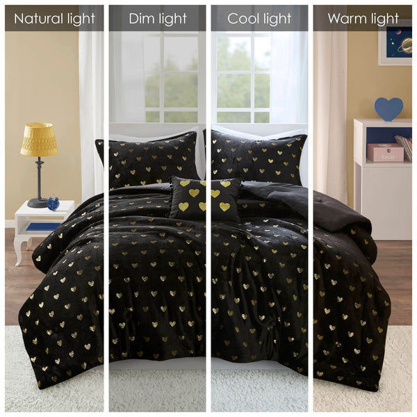 English Elm 3 Pcs Twin/Twin Xl Metallic Plush Comforter Set - Luxurious Black And Gold Glam Bedding Ensemble B035P319891