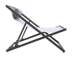 English Elm Velian Folding Outdoor Aluminum Deck Chair — Gray Powder Coat, Water/UV Resistant Sling, Padded Headrest B2736P354396
