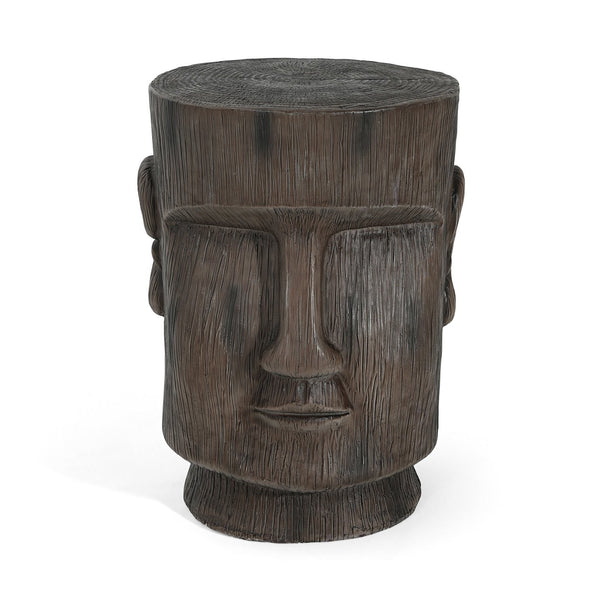 English Elm Christopher Knight Home® - Outdoor Moai Head Side Table - Light Grey Magnesium Oxide Pedestal, Weatherproof Accent Stool N770P342313L