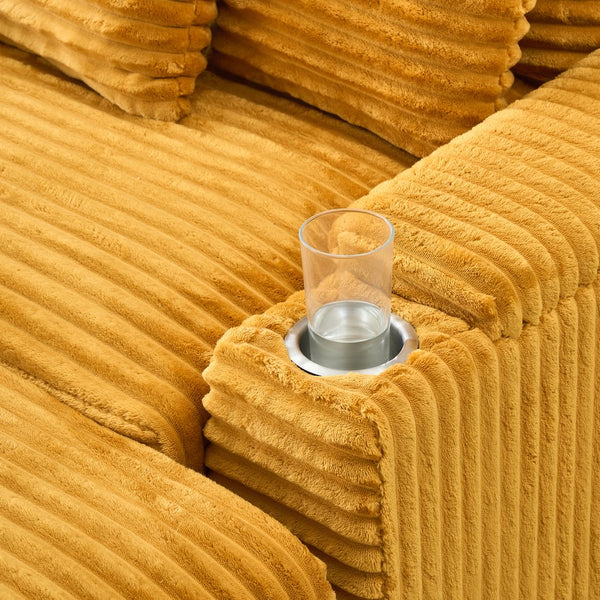 English Elm Orange Corduroy Single Sofa with Ottoman Storage, Built-In Armrest Compartments, Removable Pillow Covers W1658S00140