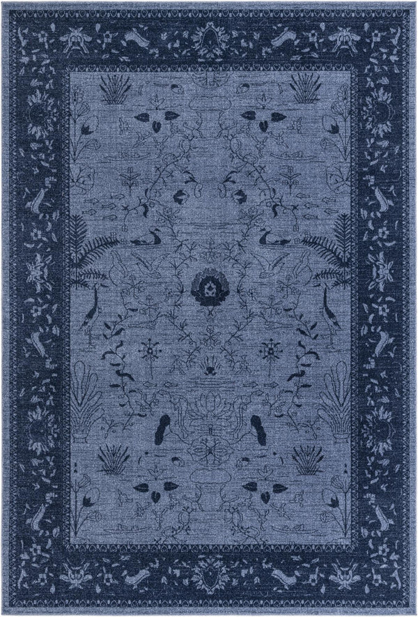 Unique Loom La Jolla Floral Machine Made Floral Rug Blue, Navy Blue 7' 1" x 10' 0"