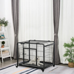 English Elm PawHut Furniture Style Dog Crate End Table with Flip-Up Roof, Sturdy 132 lb Top, Spacious Pet Kennel DARK GREY W2225P200636