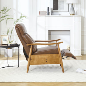 English Elm COOLMORE Mid-Century Recliner Armchair with Footrest, Plush Foam Cushion, Solid Wood Frame Comfort Light Brown W1539P210126