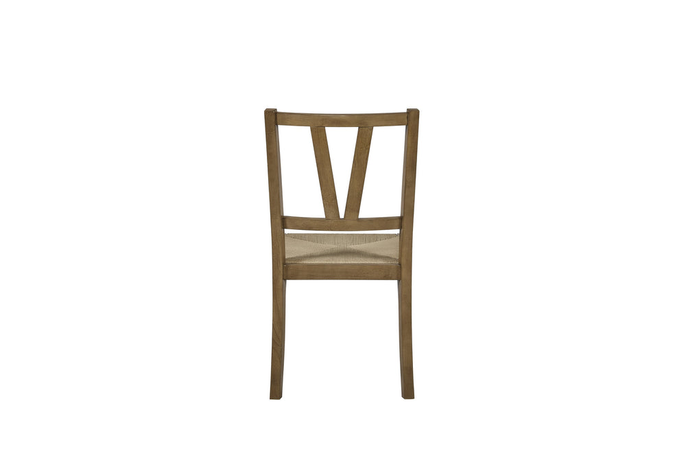 English Elm Slat Slat Back Chair with Cashew Hickory Veneer, Rattan Seat and Removable Tie-On Cushion Set of 2 Almond 39.75 L x 26.5 W x 14.75 H B2699P383812